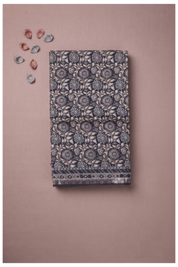 Charcoal Blue Cotton Party Wear Saree