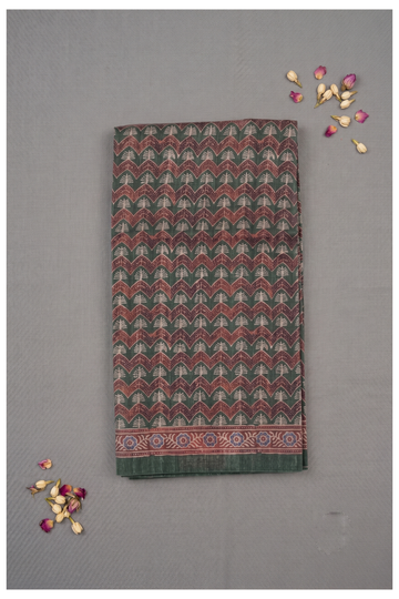 Bottle Green Ajrakh Art Silk Party Wear Saree