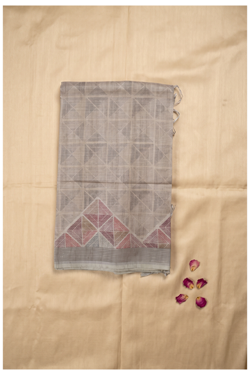 Greige Cotton Party Wear Saree