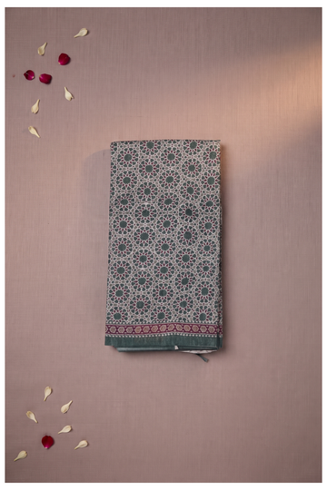Forest Green Printed Cotton Wedding Saree