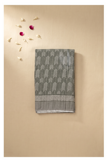 Olive Green Printed Cotton Wedding And Party Wear Saree