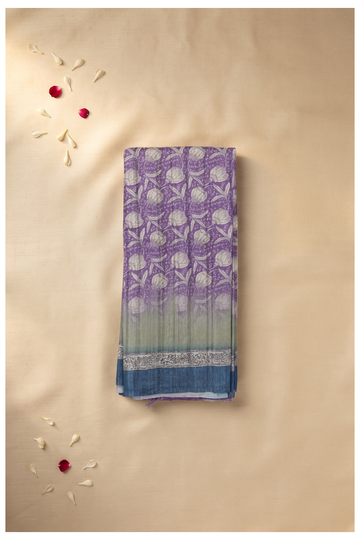 Lavender Printed Cotton Party Wear Saree