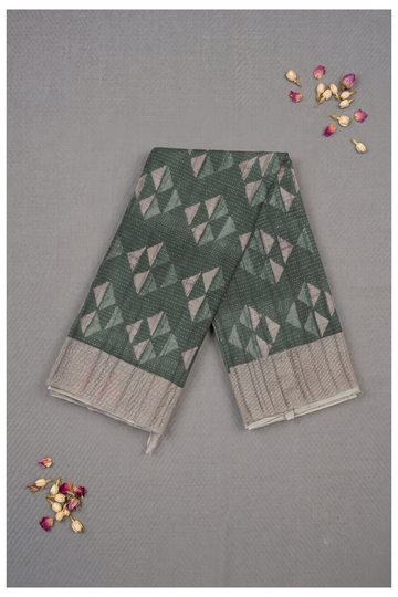 Deep Forest Green Printed Cotton Party Wear Saree