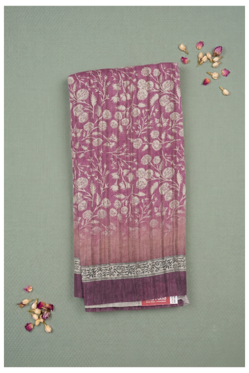 Magenta Printed Cotton Saree For Wedding And Party Wear
