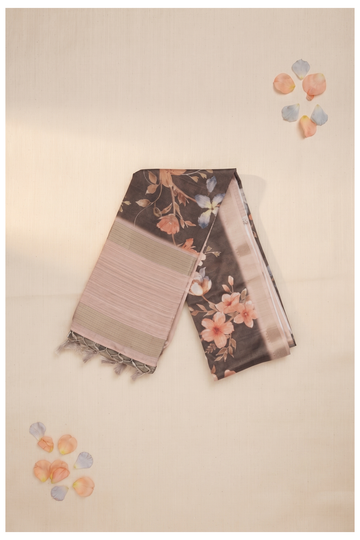 Espresso Brown Cotton Printed Party Wear Saree