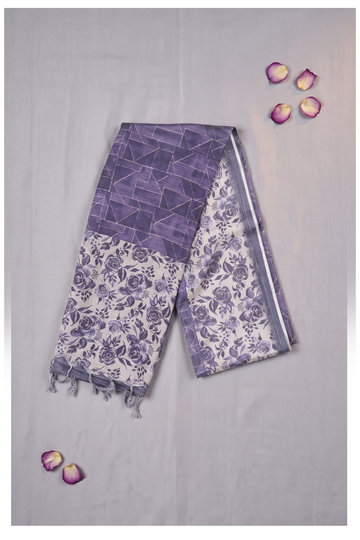 Purple Printed Cotton Party & Wedding Wear Saree