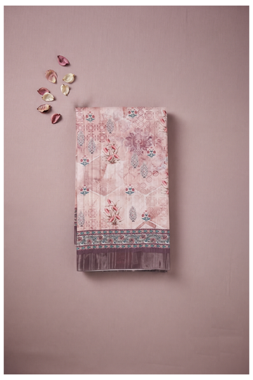 Dusty Rose Printed Cotton Party Wear Saree