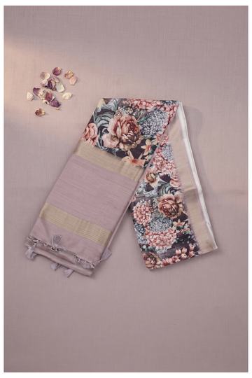 Dusty Mauve Printed Cotton Party Wear Saree
