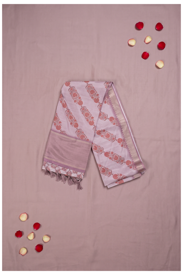 Lavender Printed Cotton Wedding And Party Wear Saree