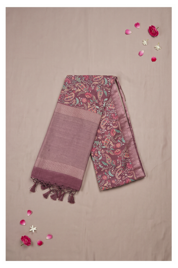 Plum Printed Cotton Party Wear Saree