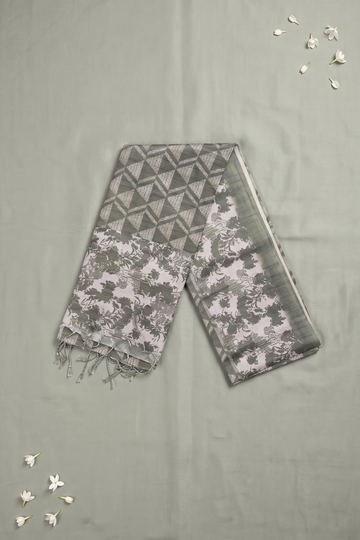 Olive Green Cotton Printed Party Wear Saree