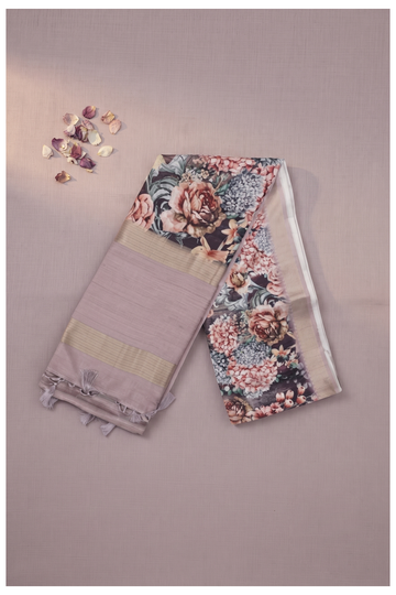 Muted Mauve Printed Cotton Saree For Party & Wedding Wear