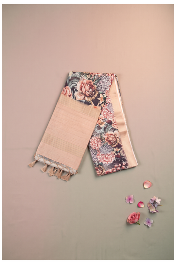 Rose Beige Floral Printed Cotton Party Wear Saree