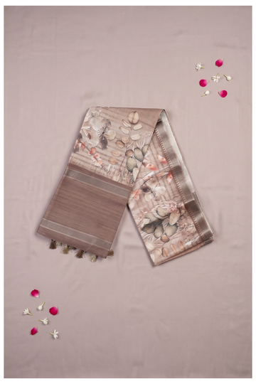 Mauve Brown Cotton Printed Party Wear Saree