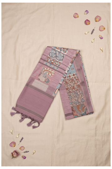 Mauve Printed Cotton Saree For Wedding & Party Wear Occasions