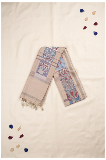 Beige Cotton Printed Party Wear Saree