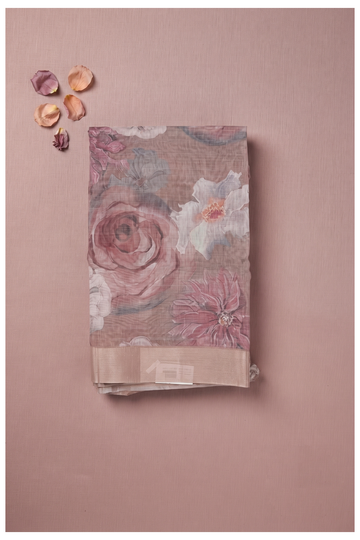 Dusty Rose Cotton Printed Party Wear Saree