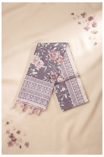Mauve Printed Cotton Party Wear Saree