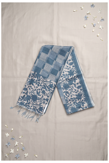 Slate Blue Cotton Printed Party Wear Saree