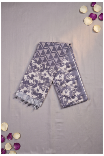 Indigo Blue Printed Cotton Party Wear Saree