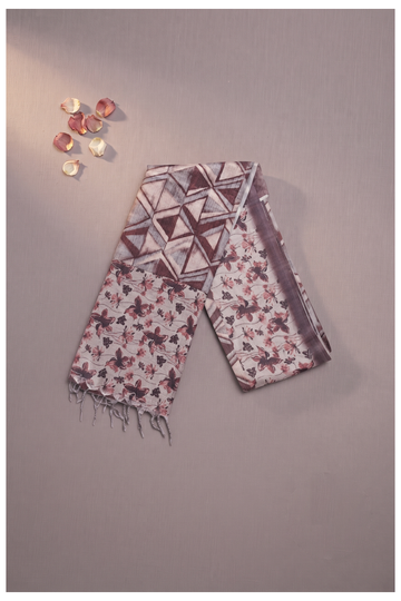 Greige Printed Cotton Party Wear Saree