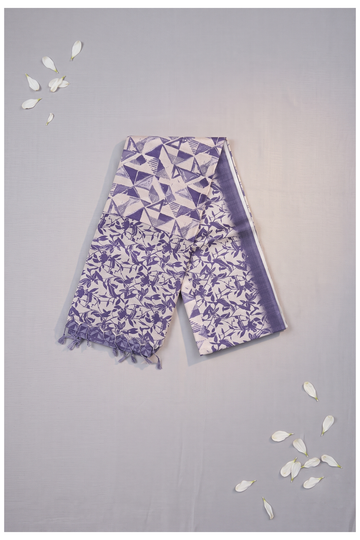 Lavender Cotton Printed Party Wear Saree