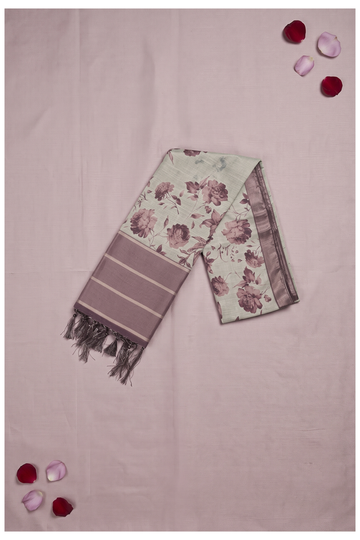 Muted Plum Printed Cotton Wedding & Party Wear Saree
