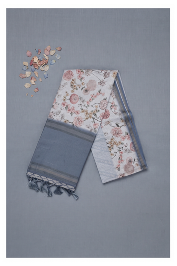 Powder Blue Printed Cotton Party Wear Saree