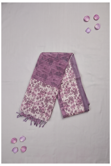 Wine Printed Cotton Party Wear Saree