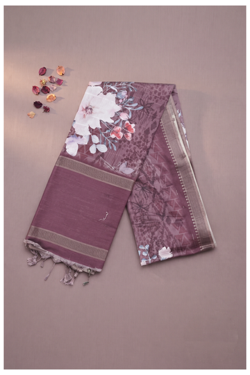 Wine Cotton Printed Party & Wedding Wear Saree