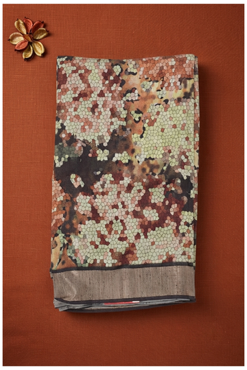 Rust Printed Cotton Party Wear Saree