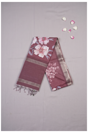Wine Printed Cotton Wedding & Party Wear Saree
