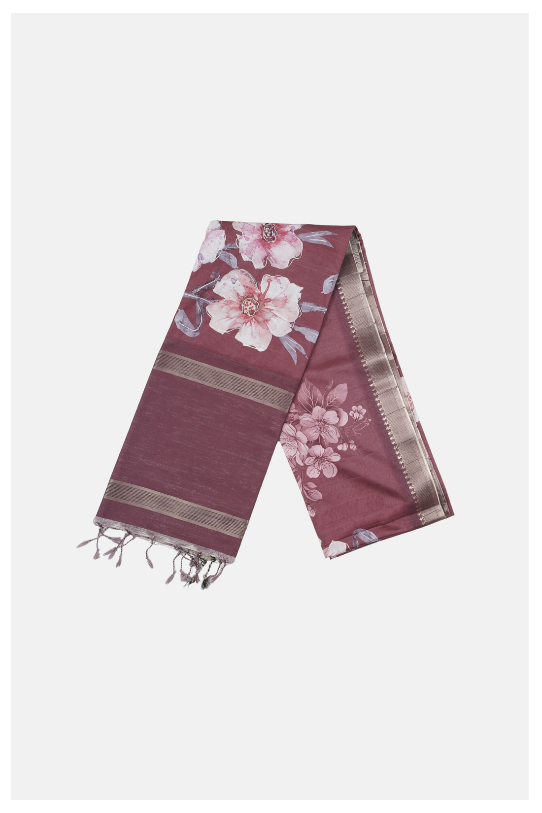 Wine Printed Cotton Wedding & Party Wear Saree