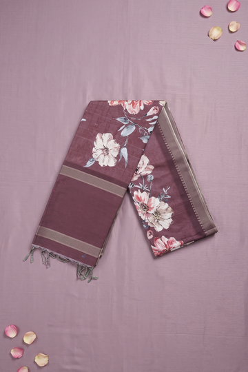 Wine Printed Cotton Party And Wedding Saree