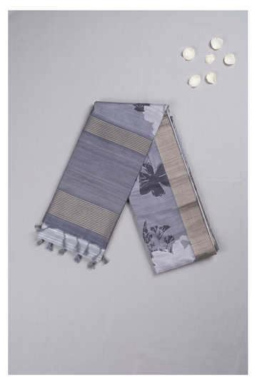 Slate Blue Printed Cotton Party Wear Saree