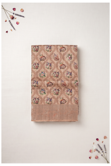 Beige Printed Cotton Saree For Wedding & Party Occasions