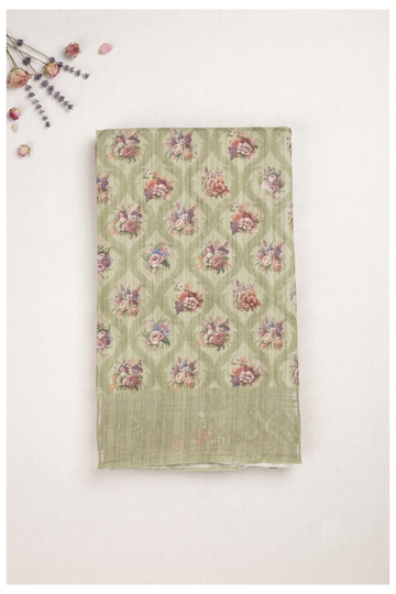 Sage Green Printed Cotton Wedding & Party Wear Saree