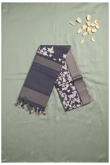 Charcoal Blue Cotton Party Wear Saree