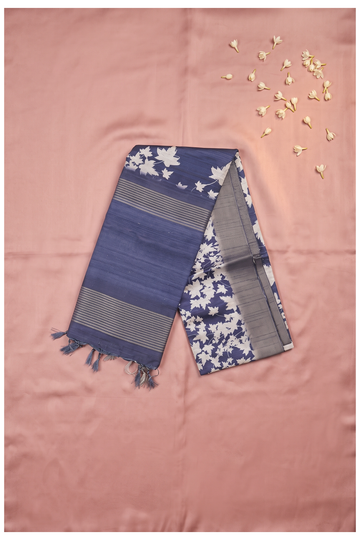 Royal Blue Printed Cotton Party Wear Saree