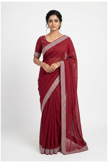 Wine Banarasi Art Silk Wedding Saree