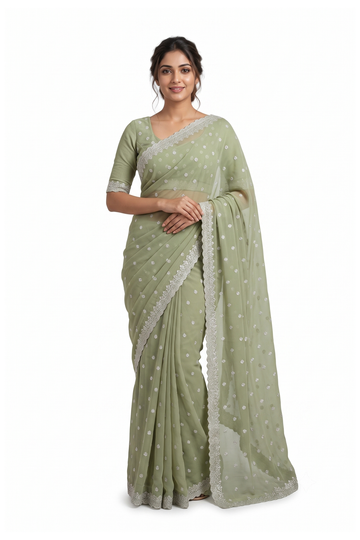 Sage Green Banarasi Art Silk Wedding & Party Wear Saree