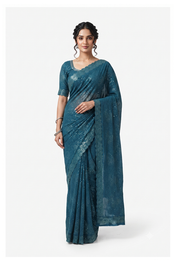 Teal Banarasi Art Silk Wedding & Party Wear Saree
