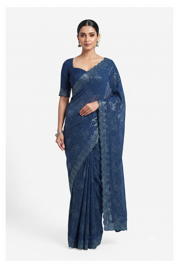 Navy Blue Banarasi Art Silk Wedding Saree