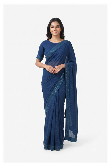Deep Blue Banarasi Art Silk Wedding Party Saree
