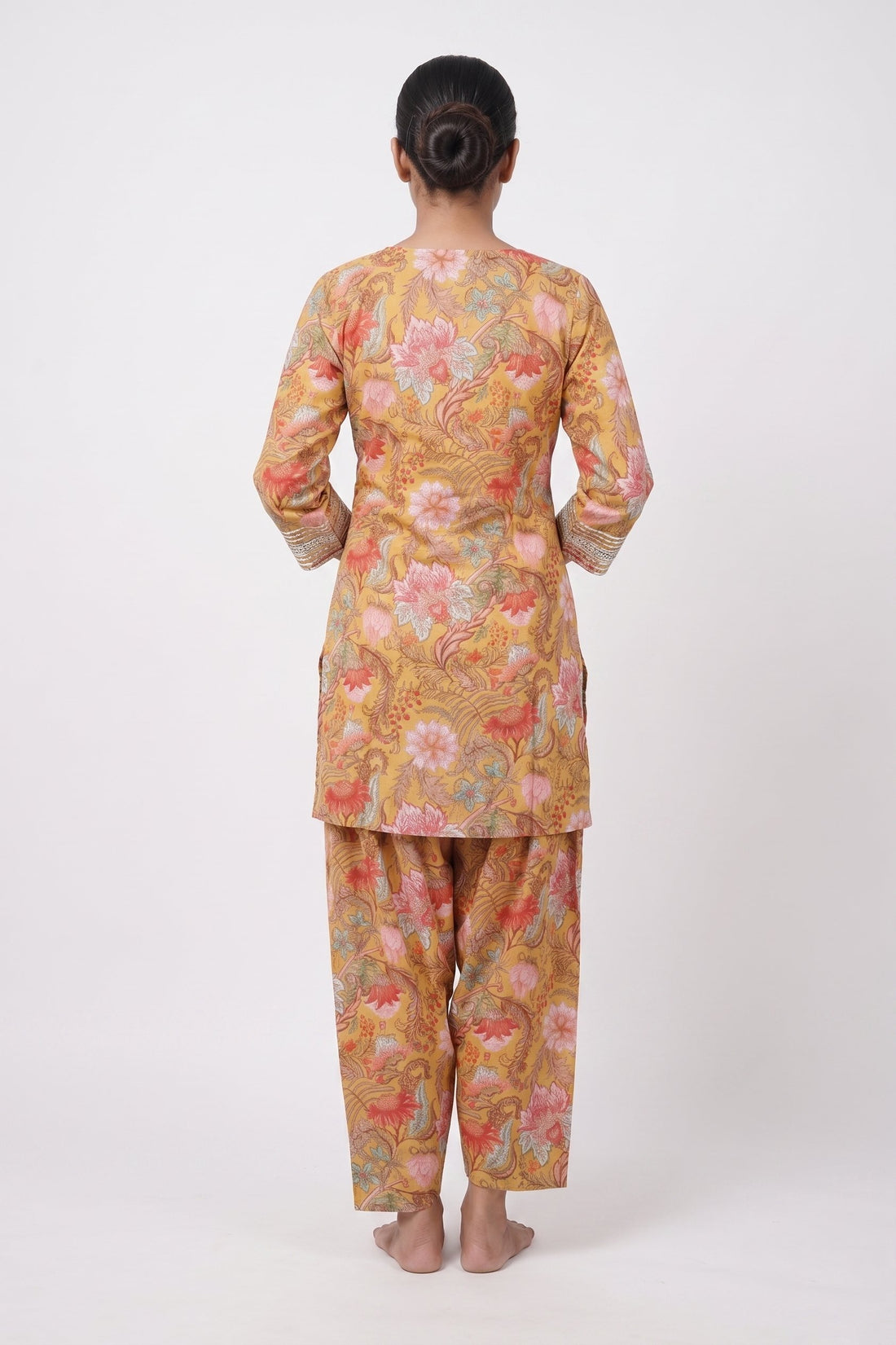 Sunshine Yellow Floral Printed Kurta Palazzo Set With Dupatta