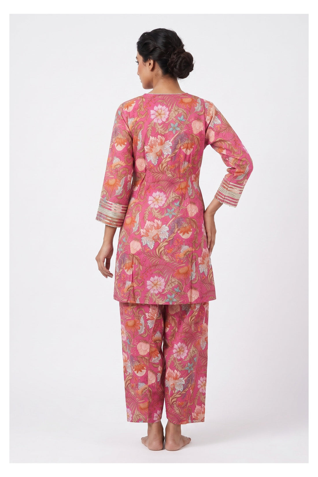 Rani Pink Floral Printed Festive Suit Set With Dupatta