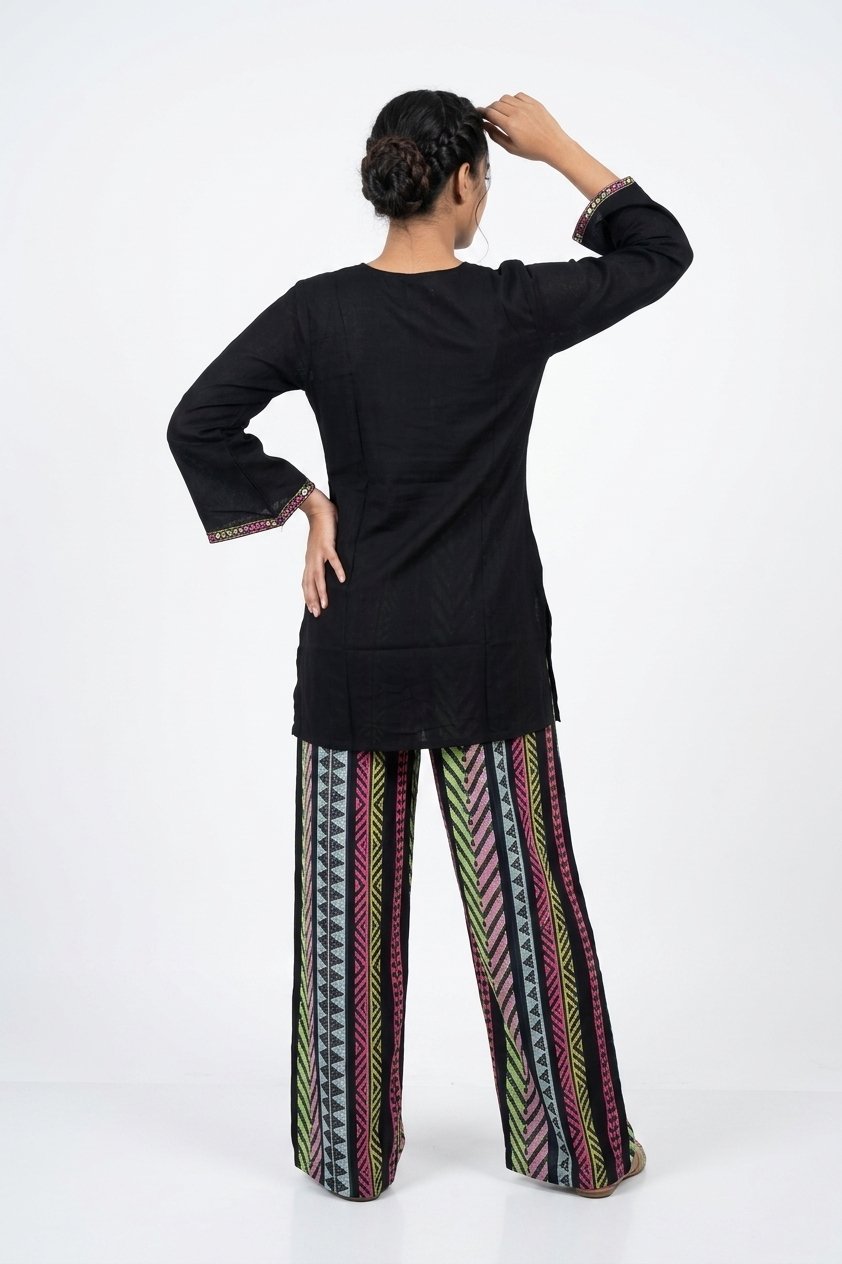 Black Embroidered Kurta With Multicolor Palazzo Co-Ord Set