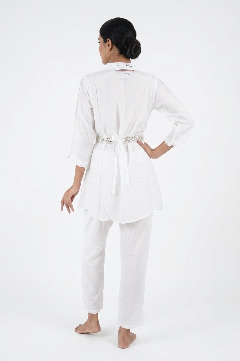 White Embellished Shirt Style Indo-Western Co-Ord Set