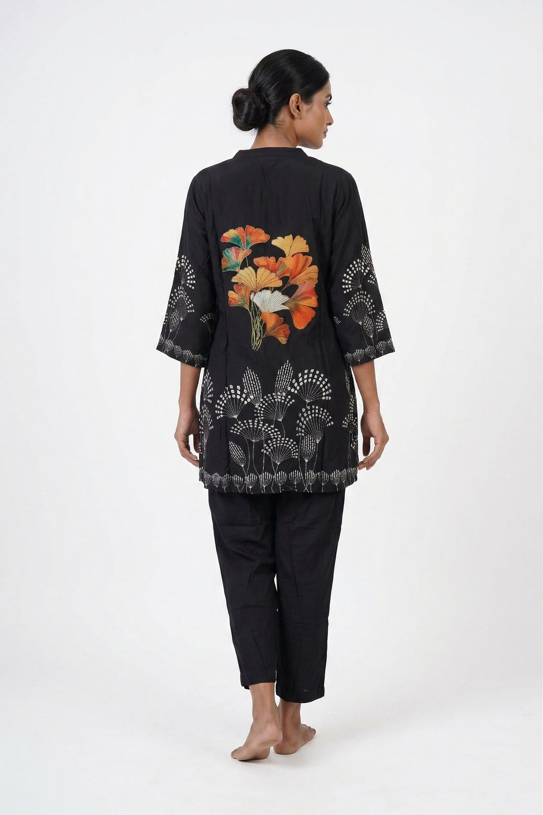 Black Floral Printed Indo-Western Kurta Pant Set