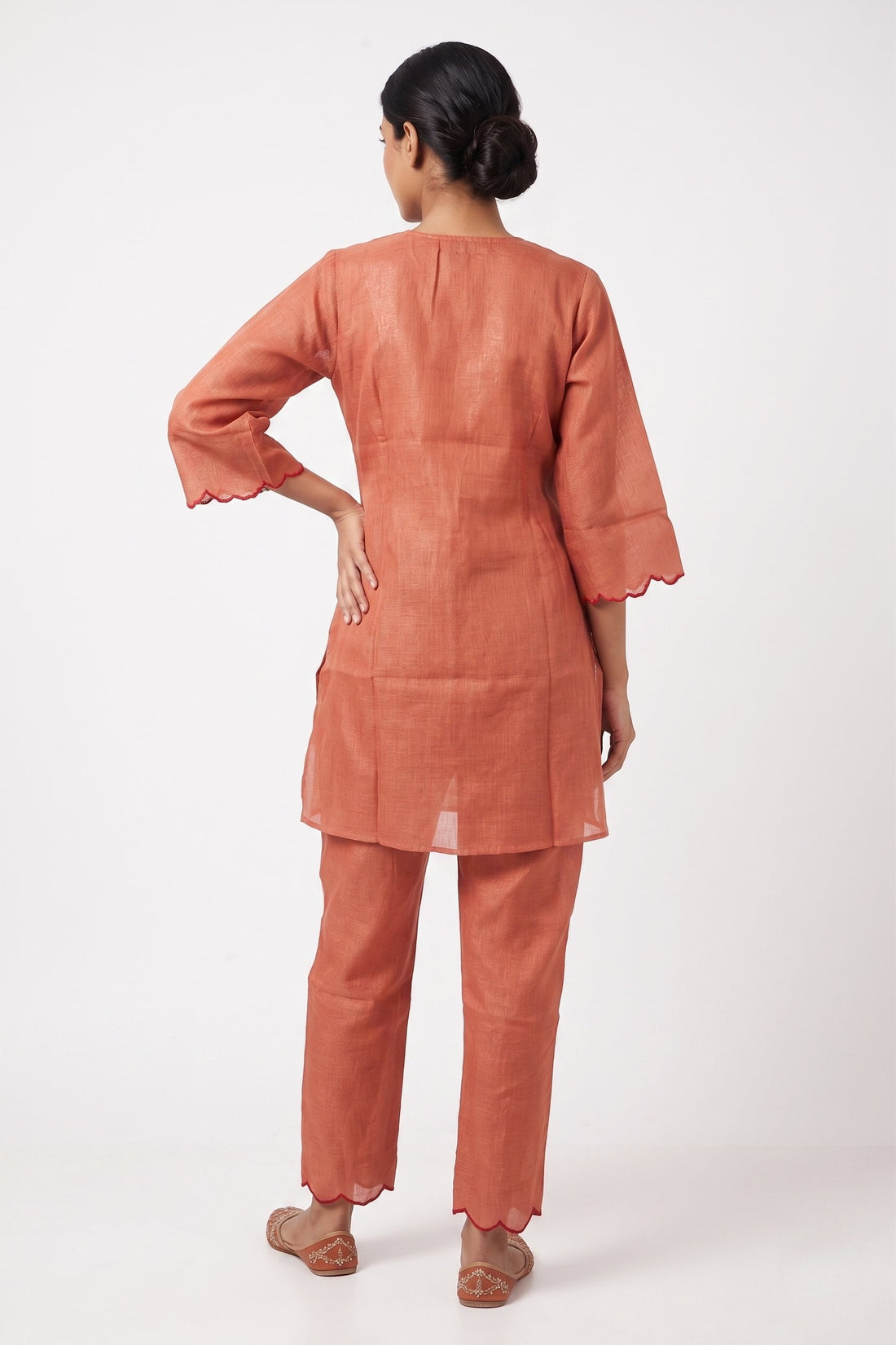 Rust Orange Embroidered Co-Ord Kurta Set